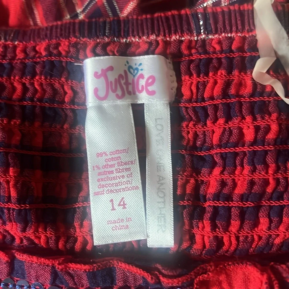 Justice Red Ruched Sequin Camisole size 14